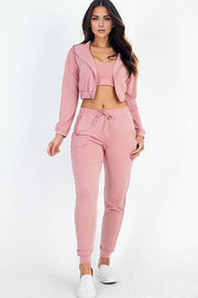 ROSEWOOD / S Cropped Cami with Zip-up Jacket and Joggers Set