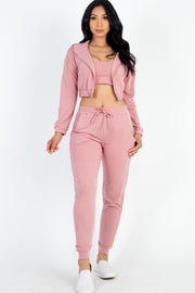 Capella ROSEWOOD / S Cropped Cami with Zip-up Jacket and Joggers Set