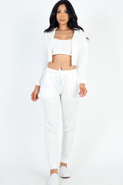 Capella White / S Cropped Cami with Zip-up Jacket and Joggers Set