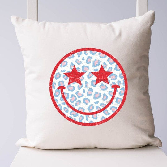 Leopard Patriotic Smiley Face Pillow Cover