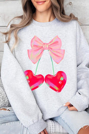 Cherry Pink Bow Graphic Fleece Sweatshirts