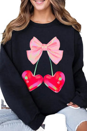 Color Bear BLACK / 2X Cherry Pink Bow Graphic Fleece Sweatshirts