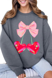 Cherry Pink Bow Graphic Fleece Sweatshirts