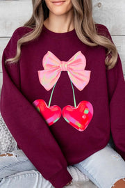 Color Bear MAROON / 2X Cherry Pink Bow Graphic Fleece Sweatshirts