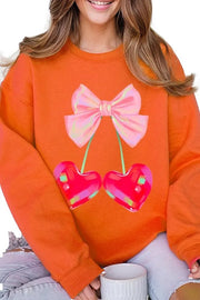 Color Bear ORANGE / 2X Cherry Pink Bow Graphic Fleece Sweatshirts