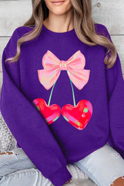 Cherry Pink Bow Graphic Fleece Sweatshirts