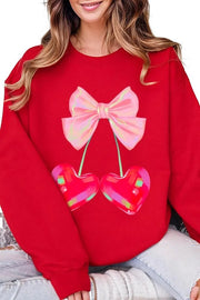 Cherry Pink Bow Graphic Fleece Sweatshirts