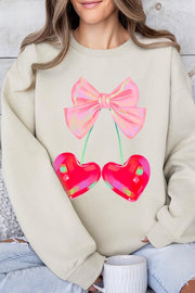 Color Bear SAND / 2X Cherry Pink Bow Graphic Fleece Sweatshirts