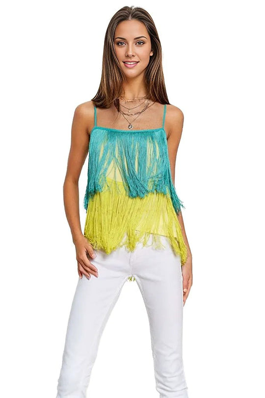 Fringe Overlay Cross Straps Party Cami Top