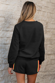 Bonbon Striped Accent Pullover and Shorts Two Piece Casual Set