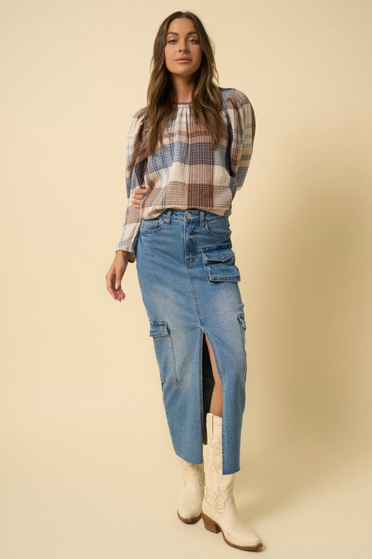 Denim Lab USA SUPER MAXI CARGO SKIRT