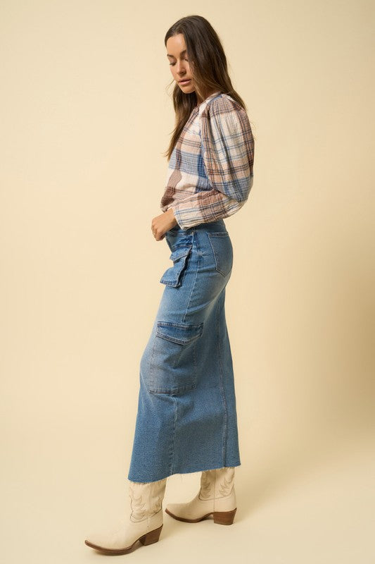 Denim Lab USA SUPER MAXI CARGO SKIRT