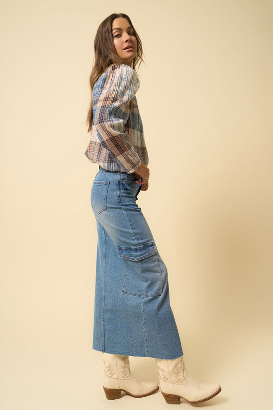 Denim Lab USA SUPER MAXI CARGO SKIRT