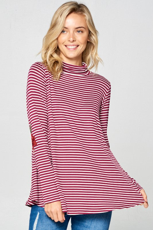 e Luna Burgundy / S STRIPE JERSEY TURTLE NECK CASUAL TOP