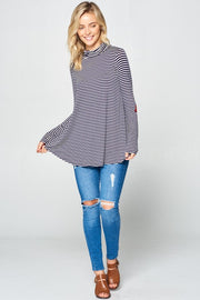 e Luna STRIPE JERSEY TURTLE NECK CASUAL TOP