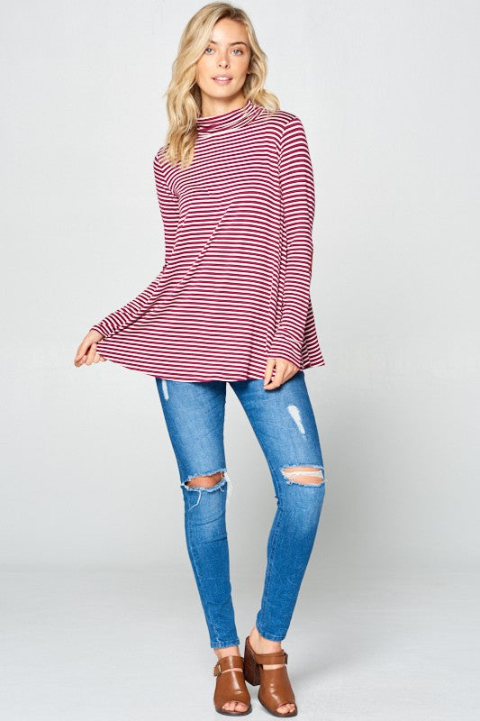 e Luna STRIPE JERSEY TURTLE NECK CASUAL TOP