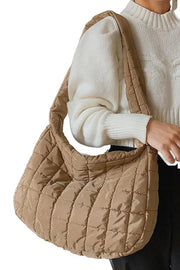 Beige Quilted Zipper Large Jennie  Shoulder Bag