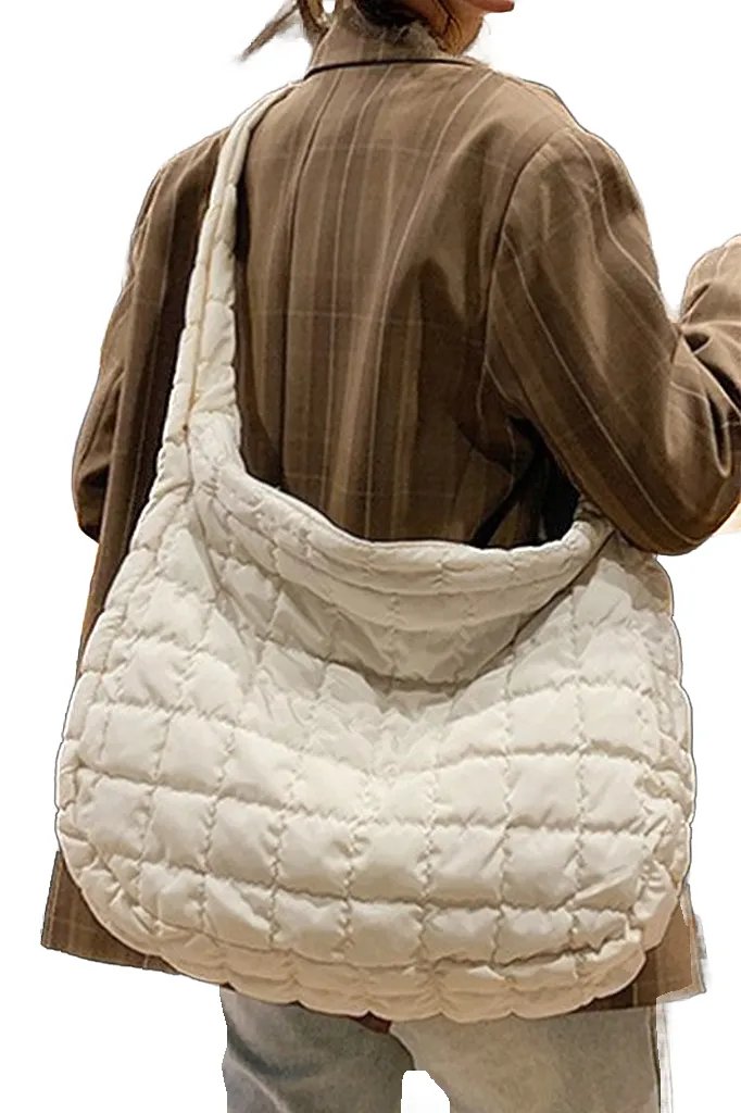 Beige Quilted Zipper Large Jennie  Shoulder Bag