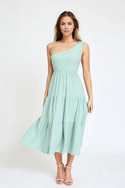 One Shoulder Ruffle Midi Dress