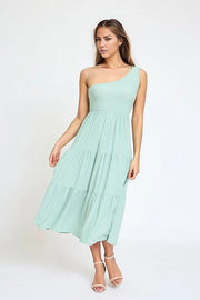 One Shoulder Ruffle Midi Dress