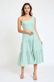 One Shoulder Ruffle Midi Dress