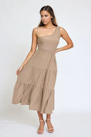 EG fashion One Shoulder Ruffle Midi Dress