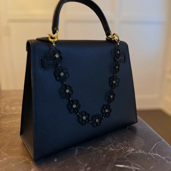 Ellison and Young Black / OS Beaded Flower Bag Charm