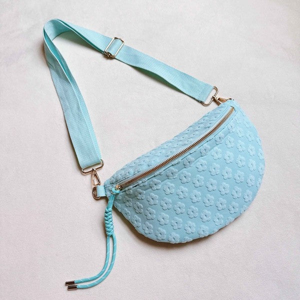 Ellison and Young blue mint / OS Embossed Daisy Blossom Belt Sling Bag