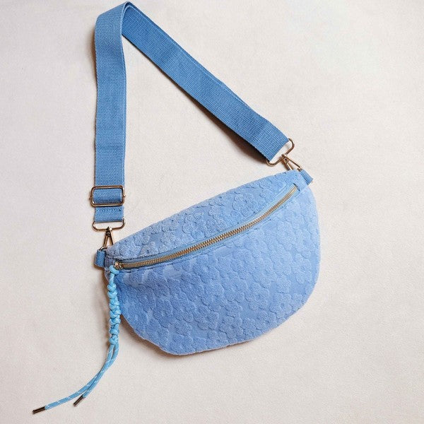 Ellison and Young Blue / OS Embossed Daisy Blossom Belt Sling Bag