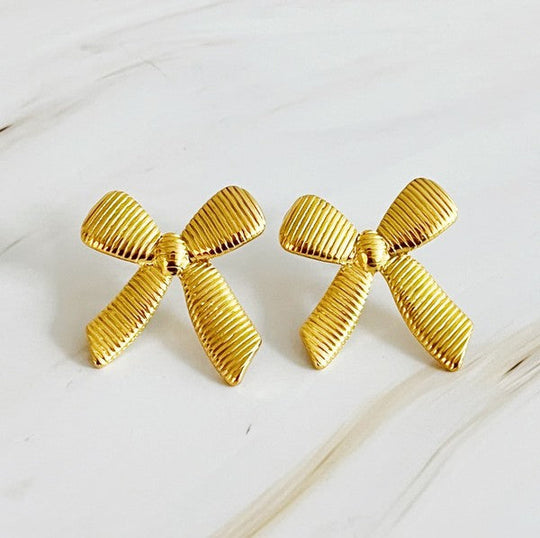 Cabled Bow Stud Earrings