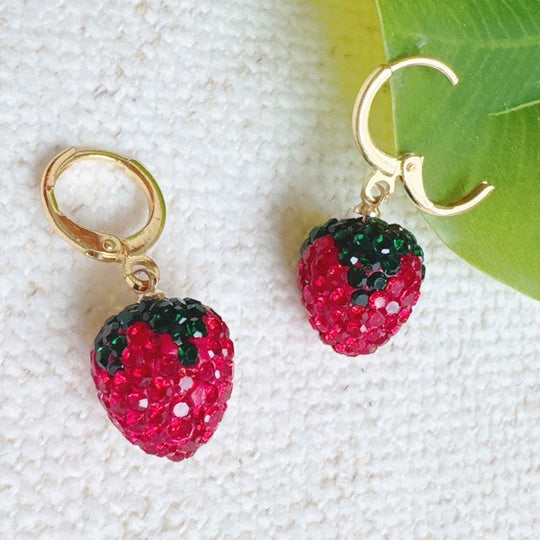 Ellison and Young Gold / OS Fresh Cut Strawberry Dangle Huggie Earrings