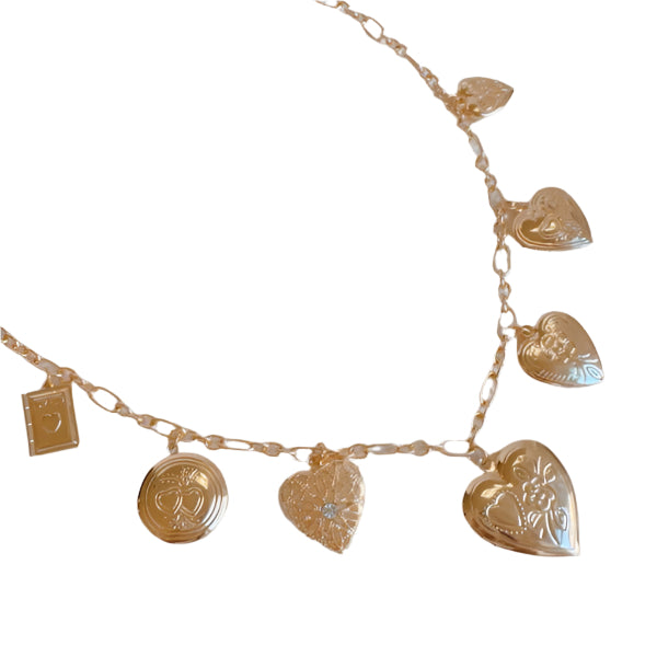 Ellison and Young Heart / OS Heart Lockets Multi Charm Necklace