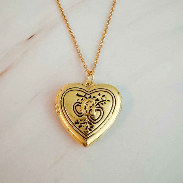 Ellison and Young Necklaces G / OS Nostalgic Heart Initial Open Locket Necklace