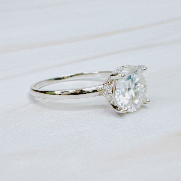 Ellison and Young Silver / OS Paved Halo Solitaire Moissanite Ring