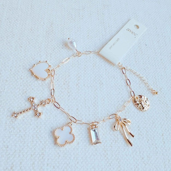 Ellison and Young White / OS Cross Clover Multi Charm Bracelet