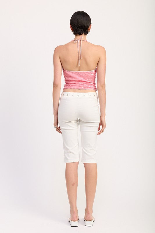 Emory Park SEQUIN HALTER TOP WITH CONTRAST TRIM