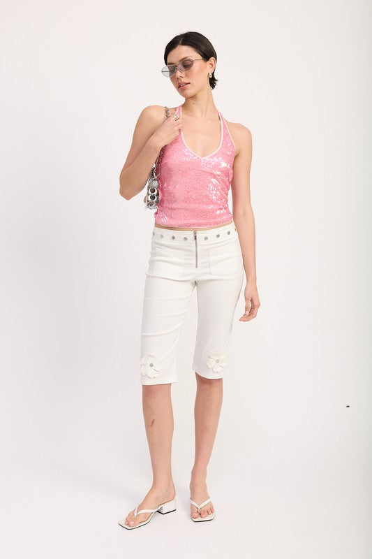 Emory Park SEQUIN HALTER TOP WITH CONTRAST TRIM