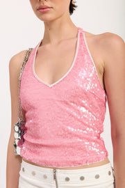 Emory Park SEQUIN HALTER TOP WITH CONTRAST TRIM