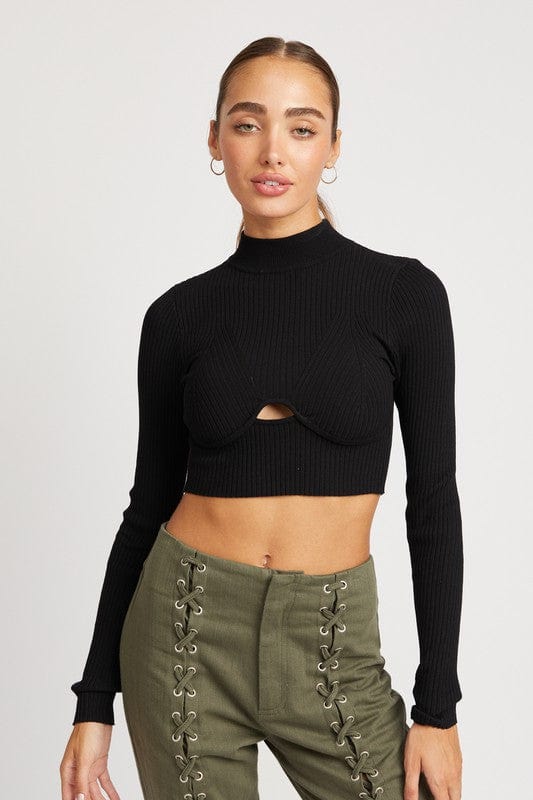 Shirts & Tops BLACK / S MOCK NECK CROP TOP WITH CUT OUT