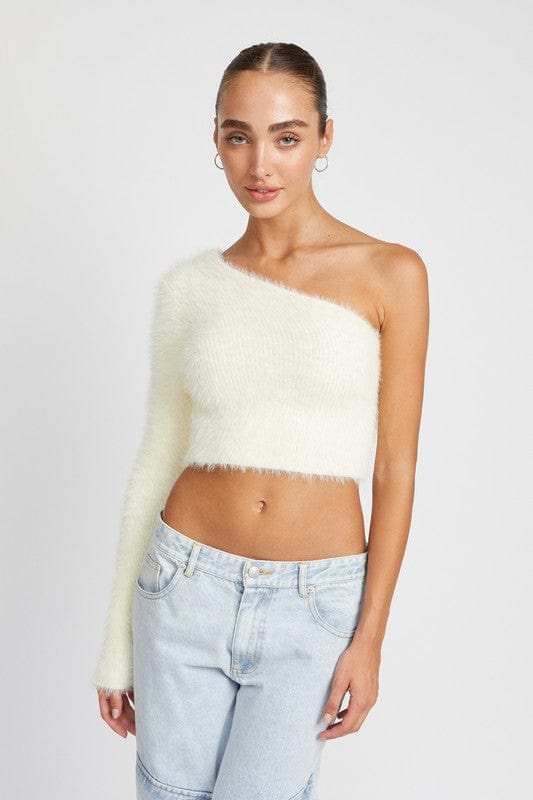 CREAM / S ONE SHOULDER FLUFFY SWEATER TOP