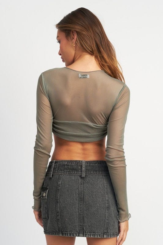 Shirts & Tops CREW NECK RUCHED BUST CROP TOP