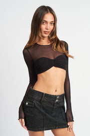 Shirts & Tops CREW NECK RUCHED BUST CROP TOP