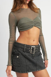 Shirts & Tops CREW NECK RUCHED BUST CROP TOP