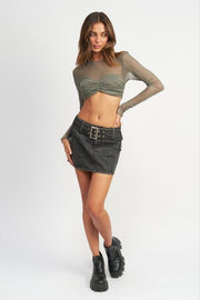 Shirts & Tops CREW NECK RUCHED BUST CROP TOP