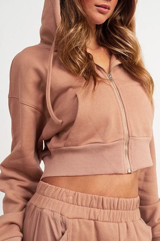 Cropped Zip Up Hoodie