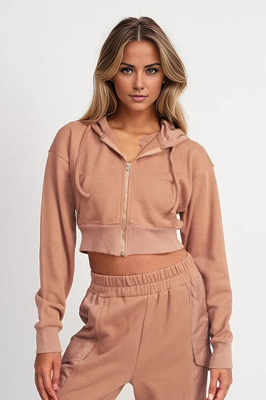 Cropped Zip Up Hoodie