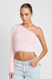 PINK / S ONE SHOULDER FLUFFY SWEATER TOP