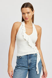 Shirts & Tops WHITE / S RUFFLED HALTER TOP