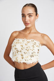 CREAM / S FEATHER TUBE TOP