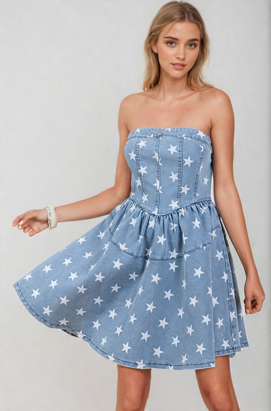 Star Denim Mini Dress